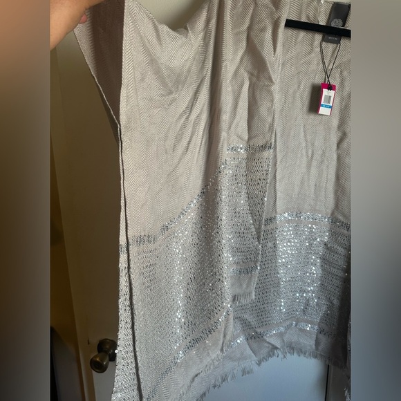 Vince Camuto Metallic Stripe Poncho / Open-Front Wrap – Ivory – NWT - Picture 4 of 6